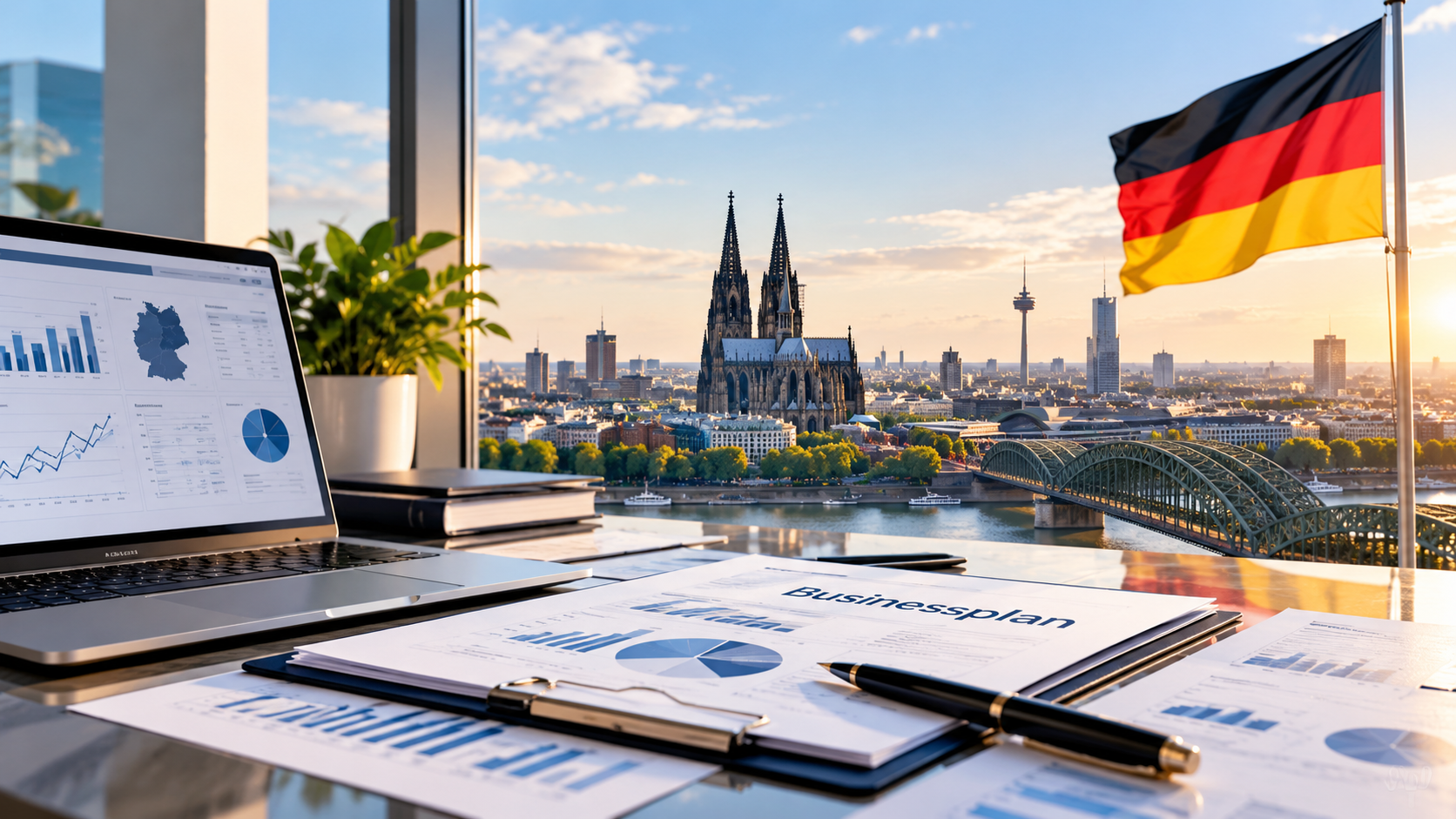 Moderne deutsche Wirtschaftsmetropole als Symbol für strategische Geschäftsplanung